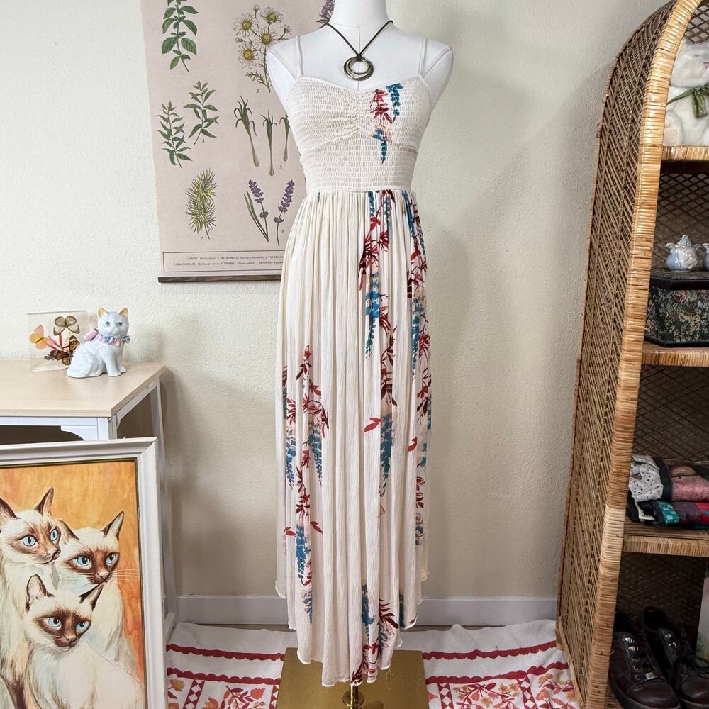 Intimately Free People Beau Smocked Floral Maxi Dress Coastal Cowgirl Boho XS
